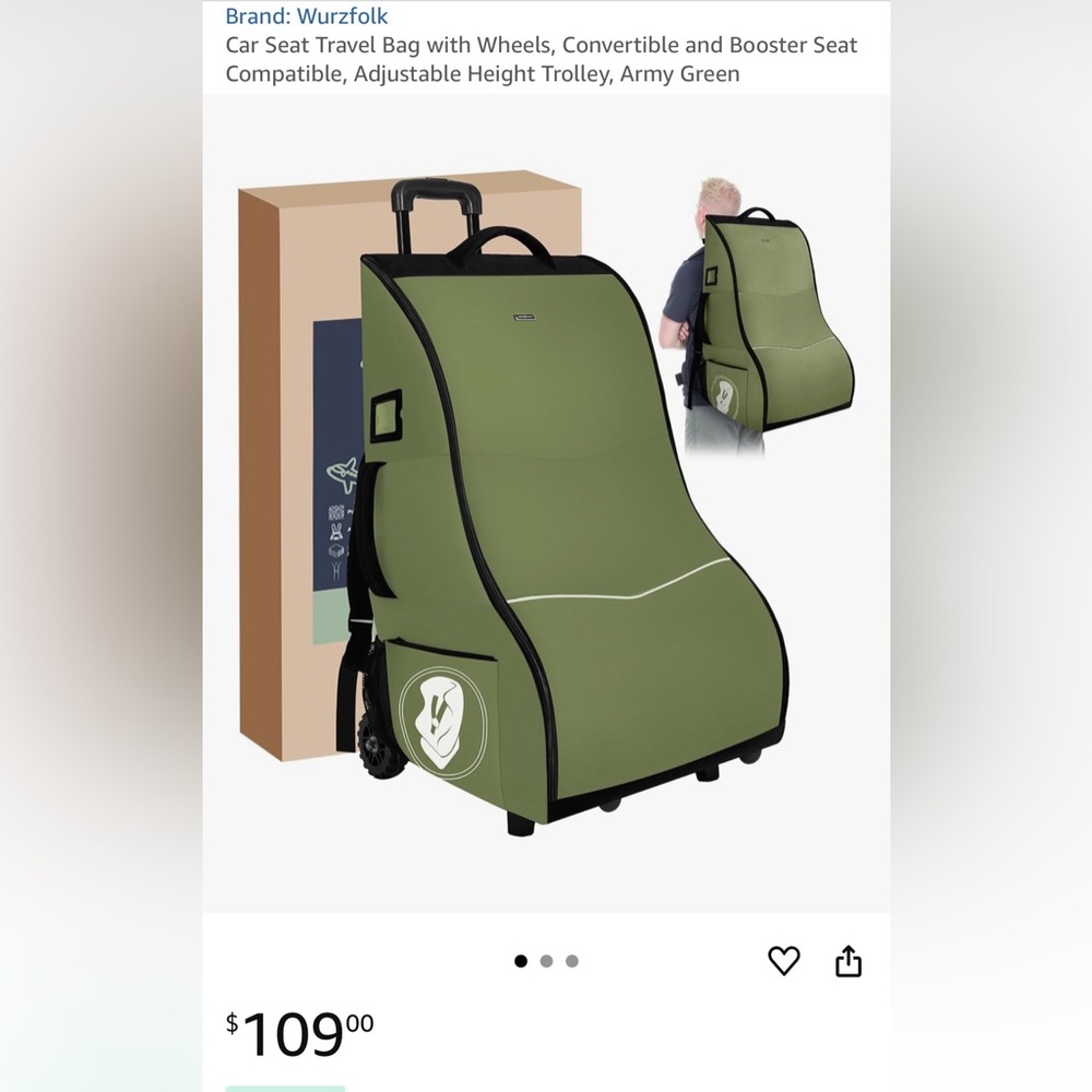 Wurzfolk Green Car Seat Travel Bag with Wheels